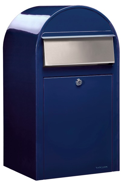 Bobi Grande Briefkasten in Blau mit Edelstahlklappe